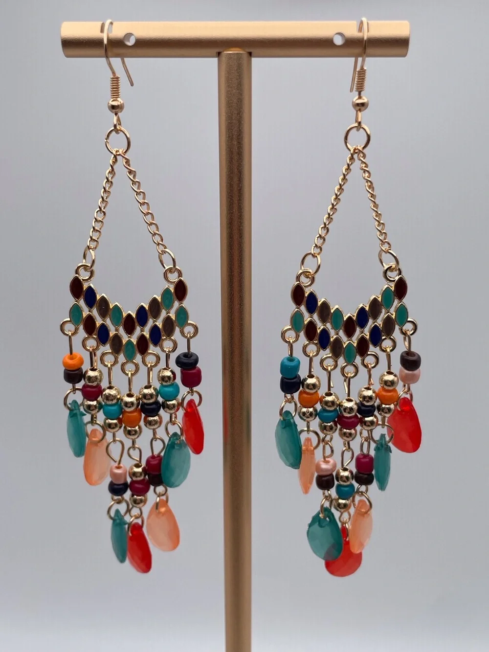 Multicolored Water Drop Beaded Dangling Earrings